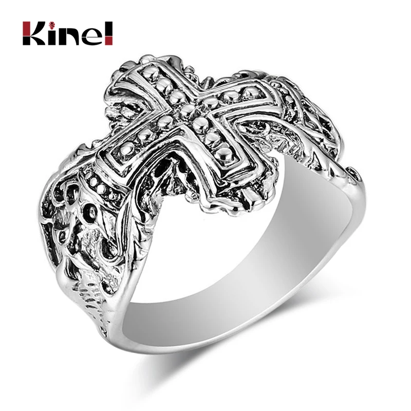 

Kinel Fashion Simple 925 Silver Cross Ring For Women Hot Retro Party Men Ring Punk Jewelry
