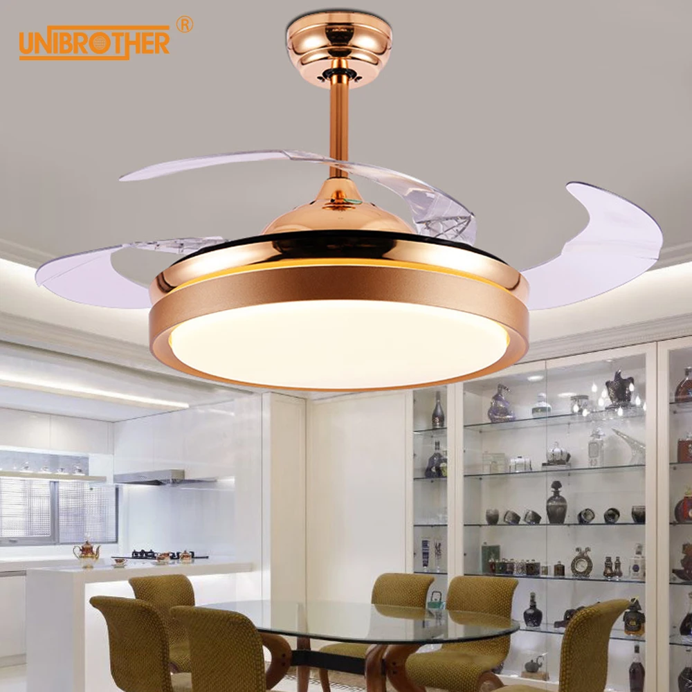 

42inch Nordic Creative Ceiling Fans with Lights Invisible Smart Remote Control Fixture for Home Living Room LED Dimming Fan Lamp