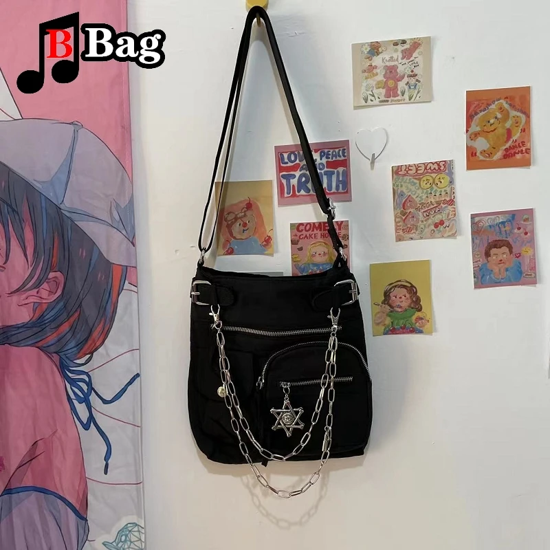 Y2K Gothique Femme Simple épaule Sous Les Bras Sac Fourre-tout Harajuku Filles Chaudes Punk Chaîne En Métal Grande Capacité Sac De Messager Sacs à Main