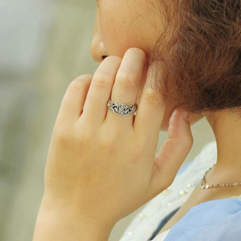 Antique Silver Color Ring for Women Carved Fashion Jewelry Female Rings Vintage Wedding Engagement Band Girl Gift Copper silver ring,finger ring,wedding rings,wedding ring