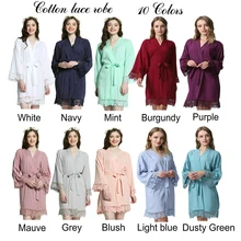 Новое однотонное хлопковое кимоно с кружевной отделкой, женский свадебный халат, короткий пояс, халат, одежда для сна, дамские халаты белого цвета