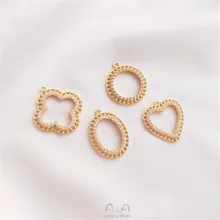 

14 bag golden geometric frame pendant chain peach heart edge four leaf zircon ring pendant