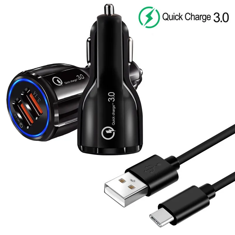 Для samsung A50 S10 S8 Bluboo S3 QC 3,0 USB Quick Charge телефон автомобильное зарядное устройство адаптер и type C кабель для Xiaomi mi 9 8 Doogee mi x 2 - Тип штекера: Charger and Cable