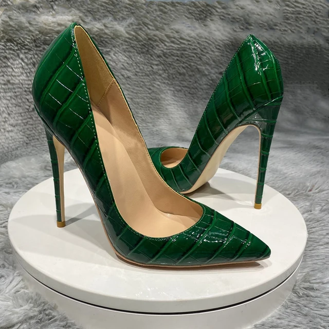 Tikicup Green Crocodile Effect Women Pointy Toe High Heels 8cm 10cm 12cm Customize Ladies Sexy Stiletto Pumps Club Party Shoes 4