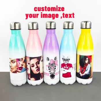 

Customize water bottle Double layer Vacuum flask metal bottle keep cold hot water print colorful picture DIY personalized image