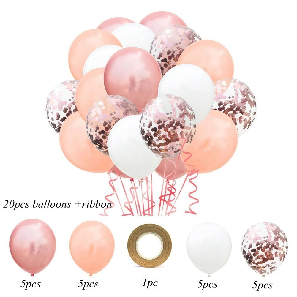 20pcs RG ribbon 18 дюймов вечерние воздушные шары для вечеринки будущей матери, свадебные украшения 14 шт микс из розового золота конфетти воздушных шаров из латекса розового цвета - Цвет: 20pcs RG ribbon
