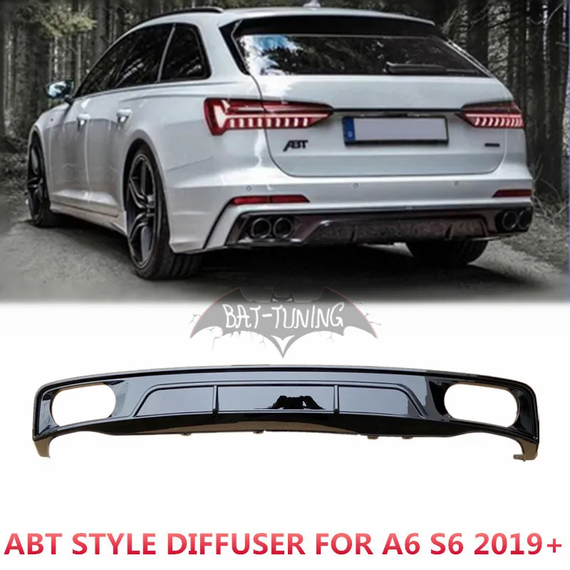 

For ABT Style PP Rear Bumper Diffuser For Audi A6 S6 C8 Allroad Sedan Wagon 2019-2021 With Metal Exhaust Tips Carbon Fiber Look