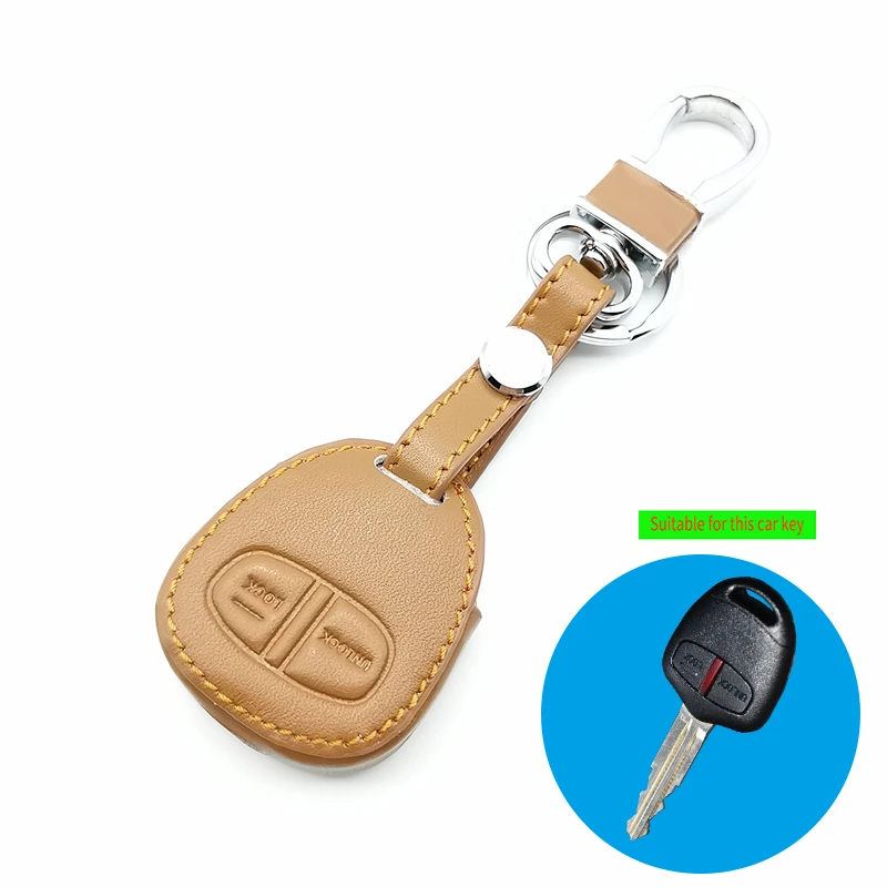 

High Quality Leather Car Key Cover Case for Mitsubishi Colt Lancer Outlander Grandis Pajero Sport car key chain 2 buttons remote