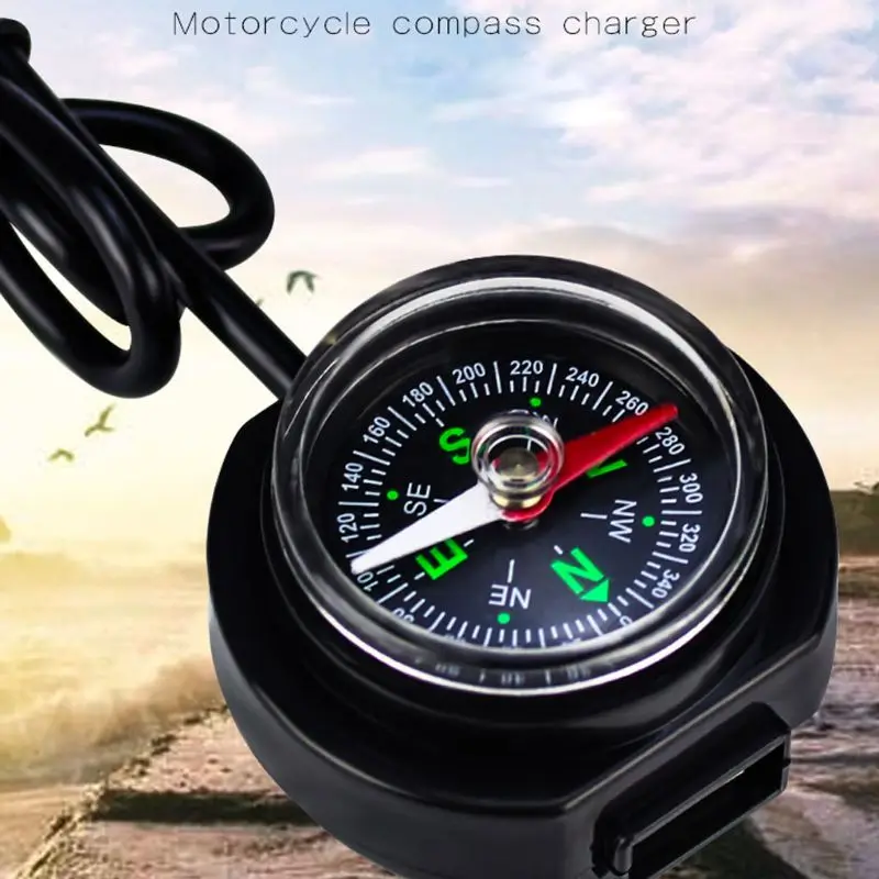Мотоцикл 12V 24V мотоциклов Водонепроницаемый USB Зарядное устройство Мощность адаптер с компасом для мобильных телефонов gps