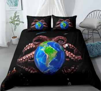 

Octopus Earth Bedding Set Bedroom Decor Black Background Hypoallergenic Quilt Cover 1PC Duvet Cover with Pillowcase
