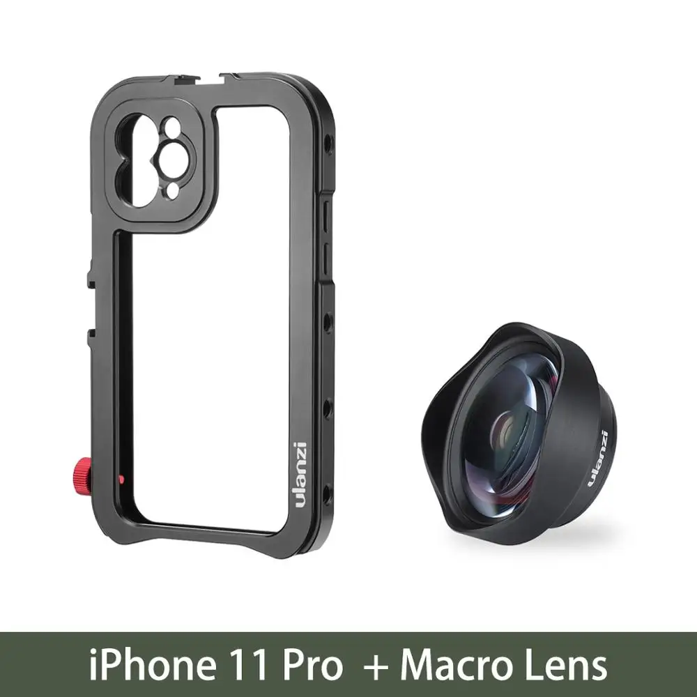 pro with macro lens Ulanzi металлическая телефонная клетка для iPhone 11/iPhone 11 Pro/iPhone 11 Pro Max 17 мм интерфейсная клетка Vlog видео клетка для Ulanzi объектив DOF - Цвет: pro with macro lens