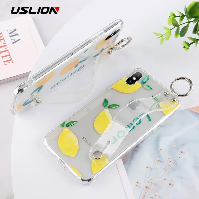 

USLION Transparent Wave Point Phone Case For iPhone X XR XS MAX Love Heart Lemon Case For iPhone 7 6S 8 Plus Stand Back Cover