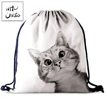 

Who Cares Simple Drawstring Bag Cat Cartoon Painting 3D Printing Portable Girl Shopping bags For Shoes Gym Travel Backpack Women