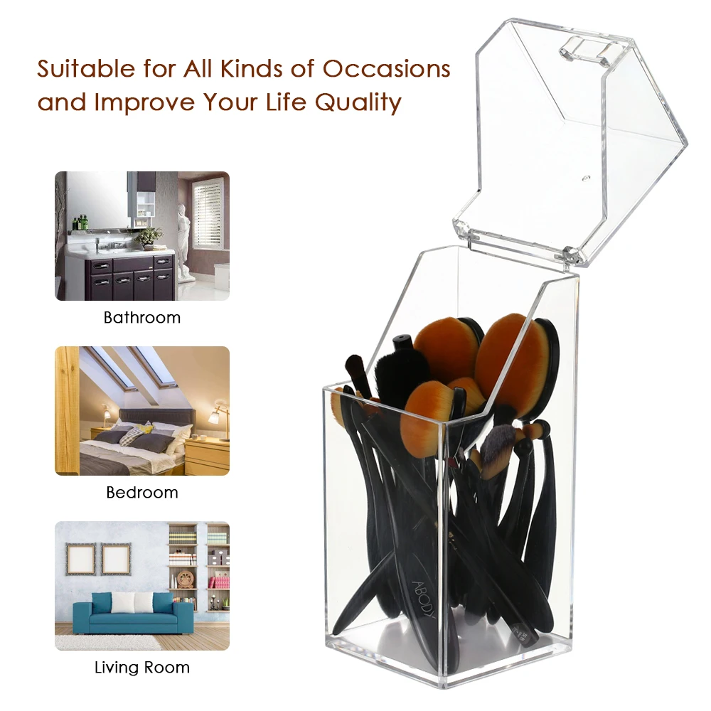 

Transparent Makeup Brush Storage Box With Dustproof Cover Table Organizer Makeup Nail Polish Cosmetic Tool Holder Rack