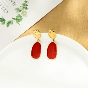 

Fashion Jewelry Simple Ear Drop Red Enamel Gold Color Irregular Geometry Alloy Tassel Pendant Drop Earrings For Women 2020 New