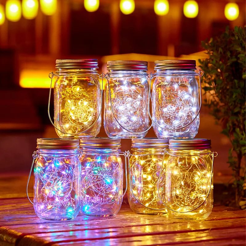 

20 Led Solar Cap Light Mason Jar Lights with Handles String Fairy Firefly Lights Lids Insert for Patio Lawn Garden Decor No jars