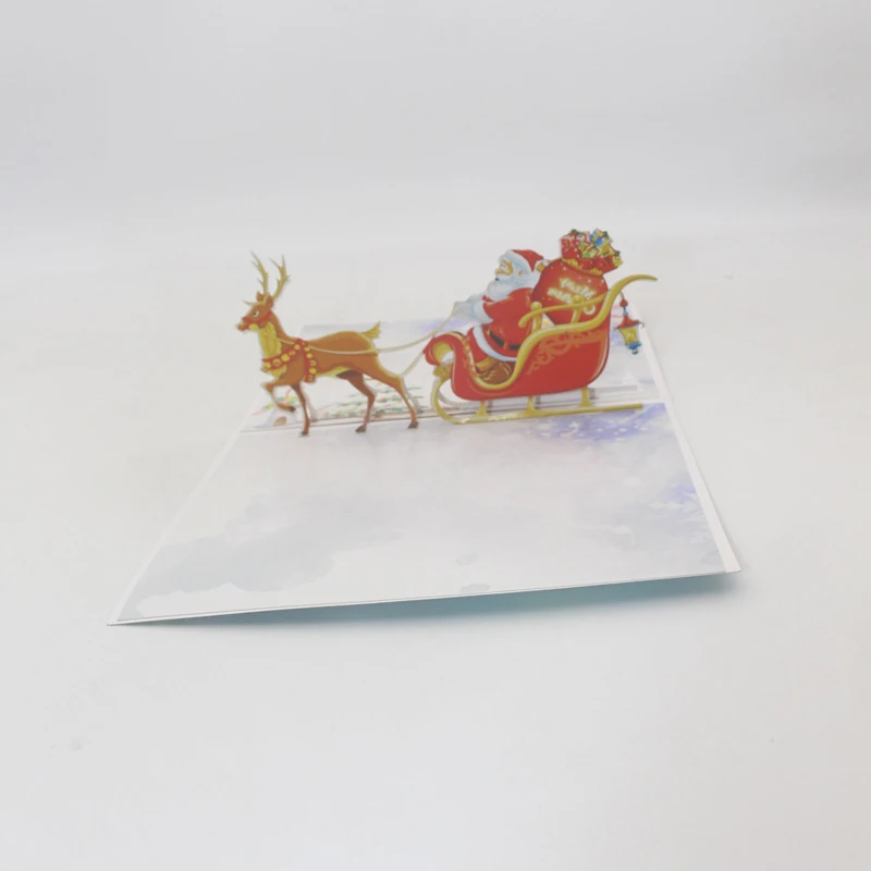  3D Handmade Color Print Santa Claus Elk Sleigh Paper Invitation Greeting Cards PostCard Merry Chris - 4000310792896