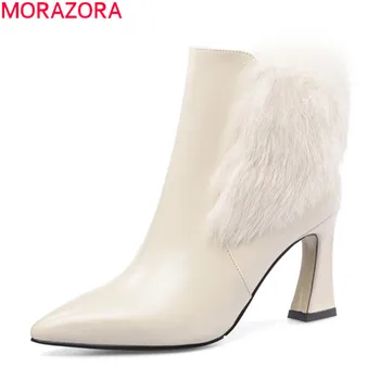 

MORAZORA 2020 New Arrive fashion ankle boots sexy pointed toe high heels boots genuine leather 2 colors women boots black