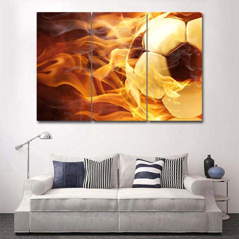 

Burning Football and Fire 3 pcs HD Canvas Painting Modern Home Decoration Living Room Canvas Print Painting Wall Decor Picture