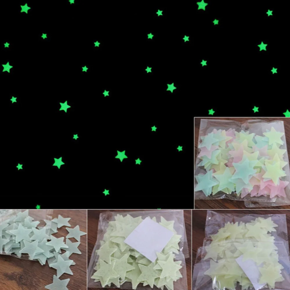 100pcs Beautiful New Multi Color Luminous Fluorescent Wallpaper Stars Wall Stickers Decal Glow In The Dark Baby Kids Bedroom