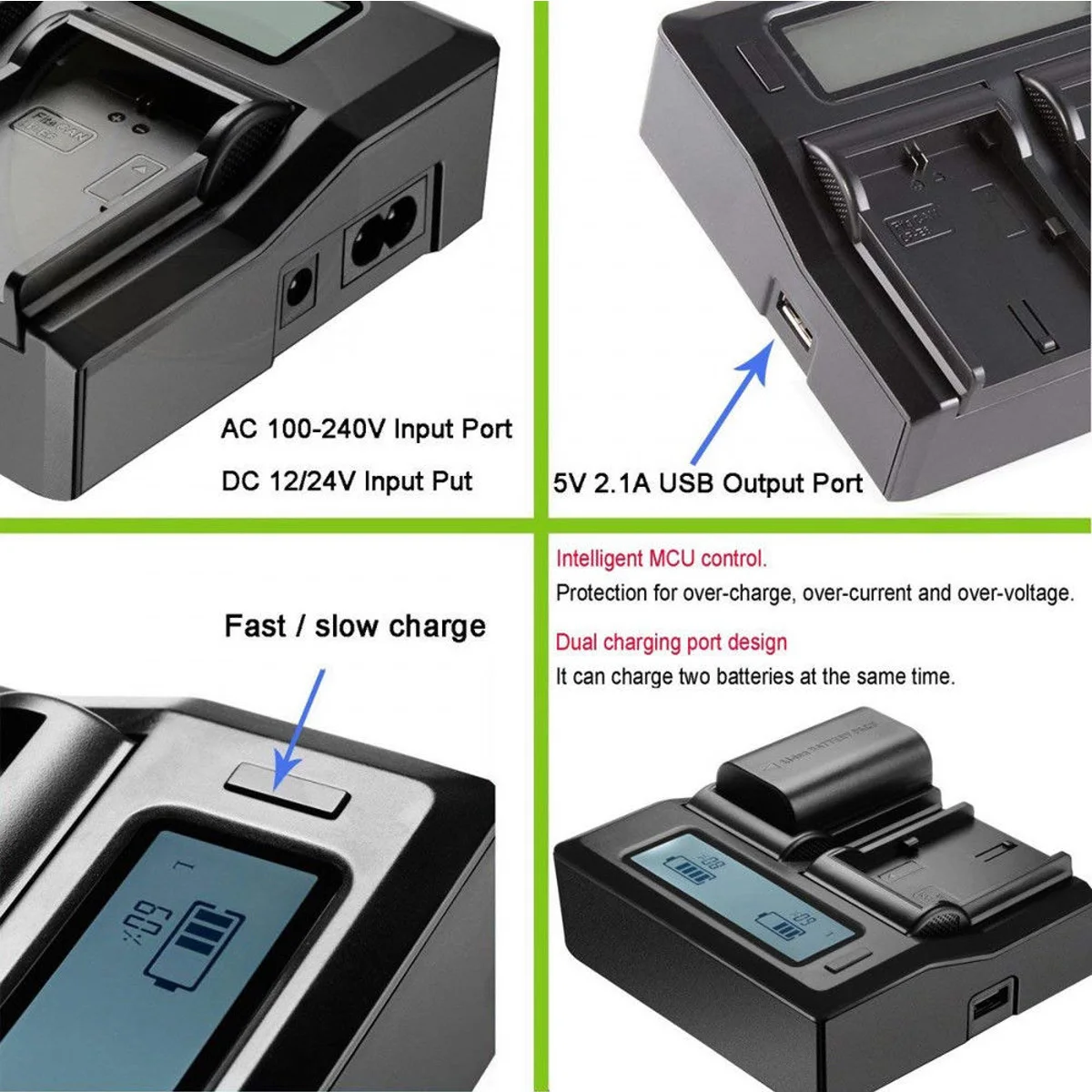 Ultra Slim USB Battery Charger for Panasonic CGR-D07 CGR-D07S CGR-D08S 