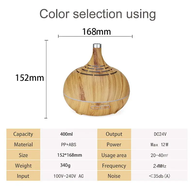 400ml 7 LED Color Changing Aroma Essential Oil Diffuser Ultrasonic Air Humidifier with Remote for Home Office Use F42B