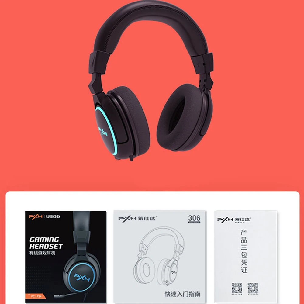 PXN-U306 Gaming Headset Headphones 7.1 Surround Sound Earphones Gamer Over Ear USB Wired Headset LED Light PC Gamer (5)