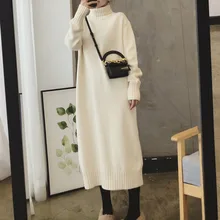 

Winter 2021 New Korean Sweater Dress Women Pullover Turtleneck Solid Black Camel Casual Straight Midi Knitted Dresses Autumn Hot