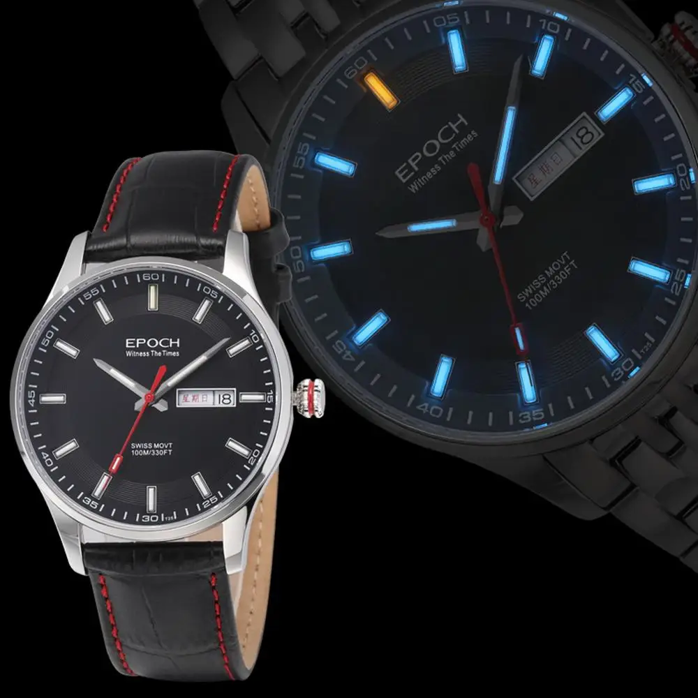watch men p7 Мужские тритиевые часы, мужские кварцевые часы Epoch T25, светящиеся водонепроницаемые деловые наручные часы с двойным календарем, reloj hombre 6021GS - Цвет: watch men p7