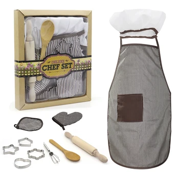 

11 Pieces Baby Apron Set Kitchen DIY Cooking Tools Cute Apron with Chef Hat Baking Mould Kitchen Ware for Kids Girls Boys