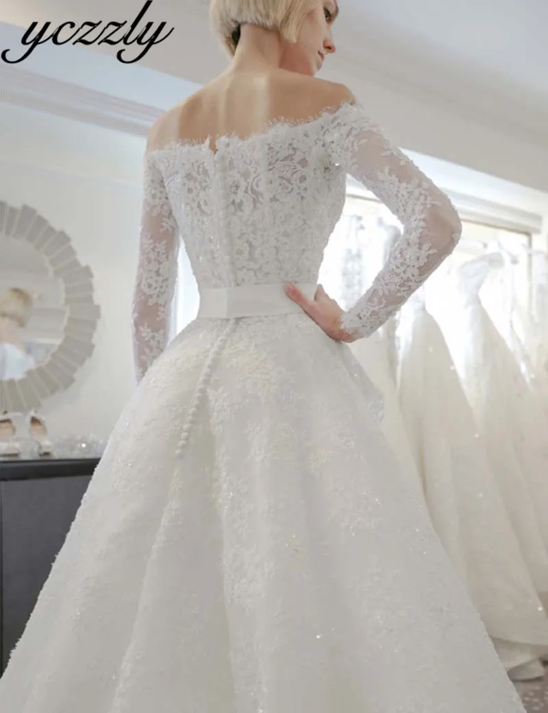 Vestido De Noiva Sereia сексуальное свадебное платье с открытыми плечами и кружевной аппликацией со съемной юбкой, платье невесты с длинными рукавами и кристаллами