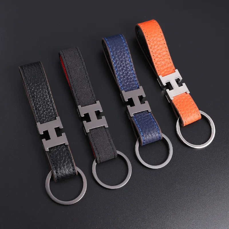 

H Letter Buckle Car Key Ring Creative Gifts Key Ring Embossed Leather Keychain Men Waist Hanging Natural Leather 107