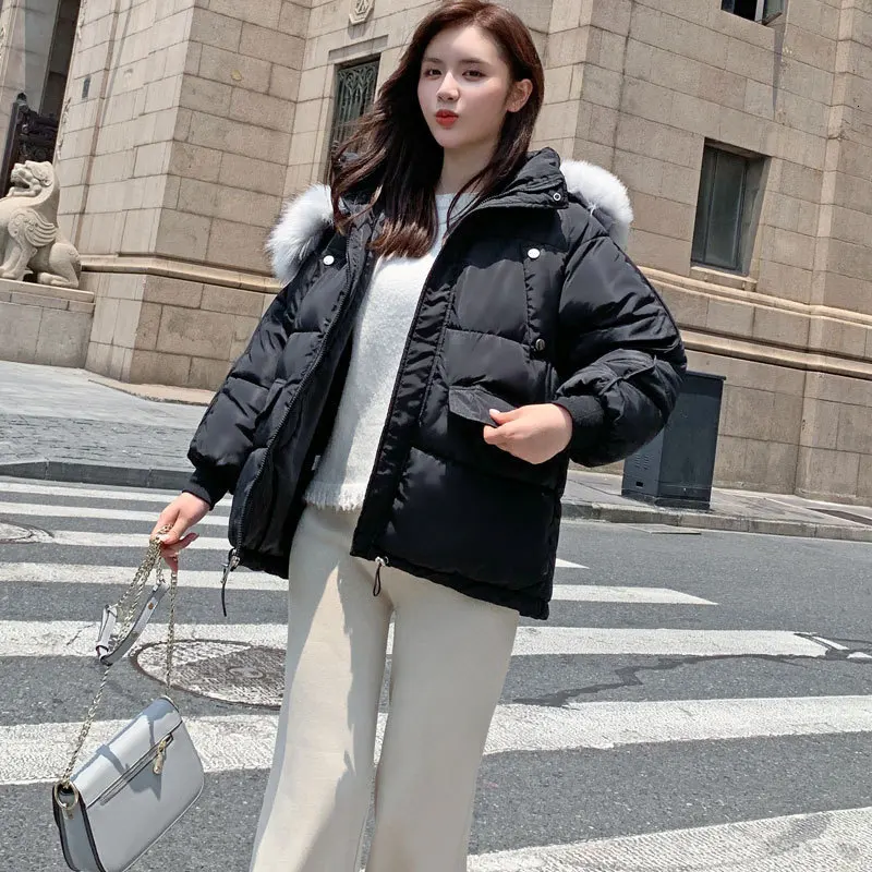 ##BUY 2019 Short Fashion Women Winter Jacket Cotton Padded With Fur Collar Warm Thicken Ladies Short Casual Parka Womens Jackets