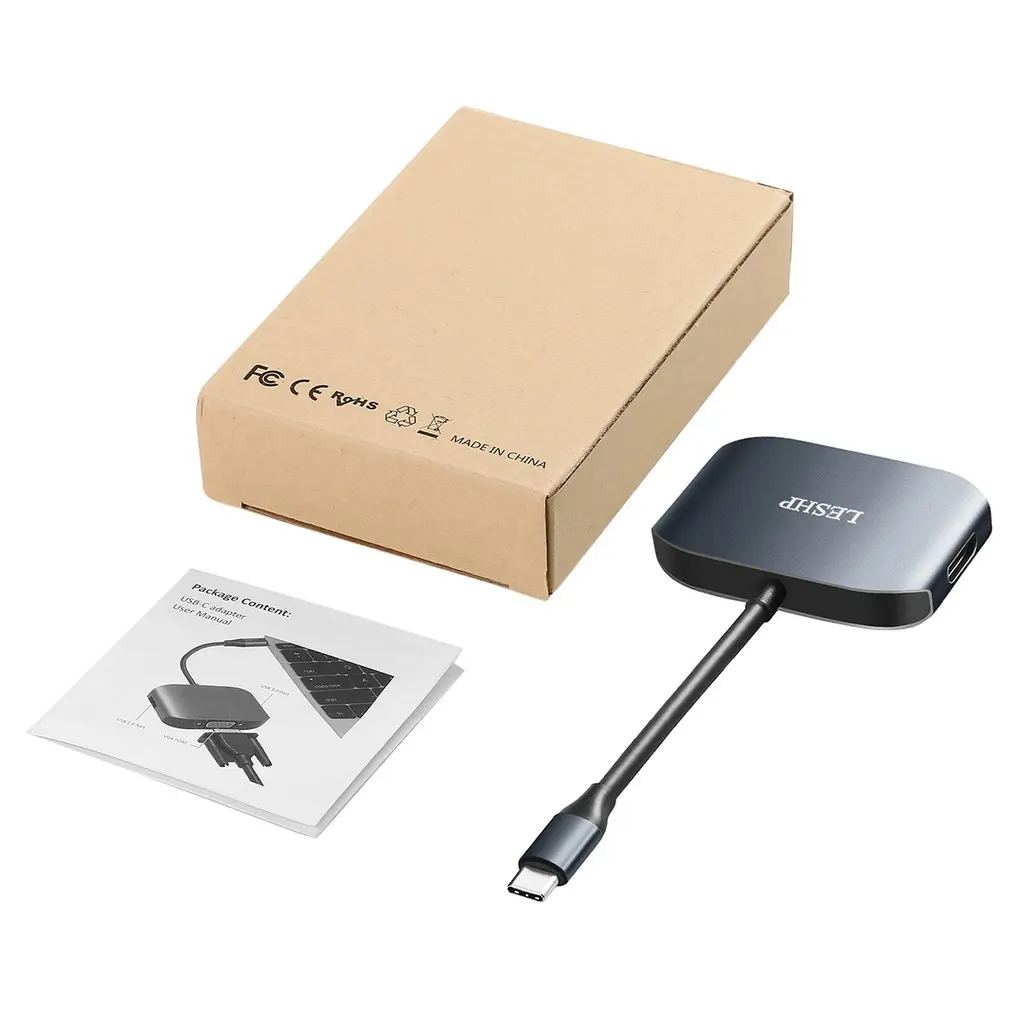 

USB-C to USB 3.0 & USB 2.0 & VGA Convertor Cable Adapter Aluminium Alloy Type-C HUB Adapter for Type-C Devices UC28