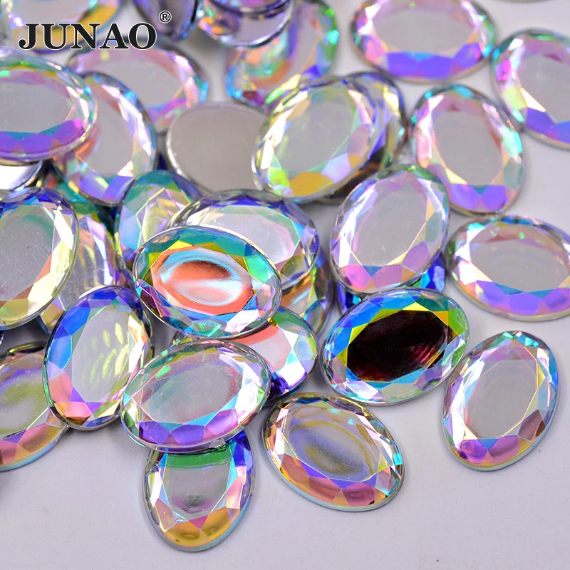 

JUNAO 200Pcs 13*18mm Crystal AB Rhinestones Flatback Strass Crystals Oval Shape Acrylic Stones For Scrapbooking Clothes Crafts