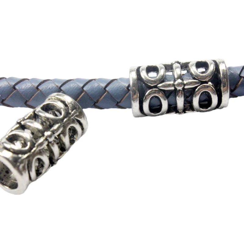 

AaaZee 3pc 7mm Hole Antique Silver Plated Hollowed Finding Spacer Metal Tubes for Jewelry Making 19mm Long Beads