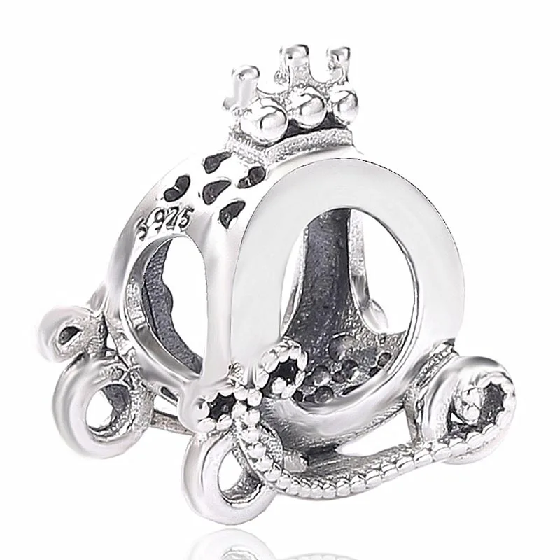 

New 925 Sterling Silverl Bead Charm Sweet Heart Polished Crown O Carriage Beads Fit Pandora Bracelet Bangle Diy Jewelry