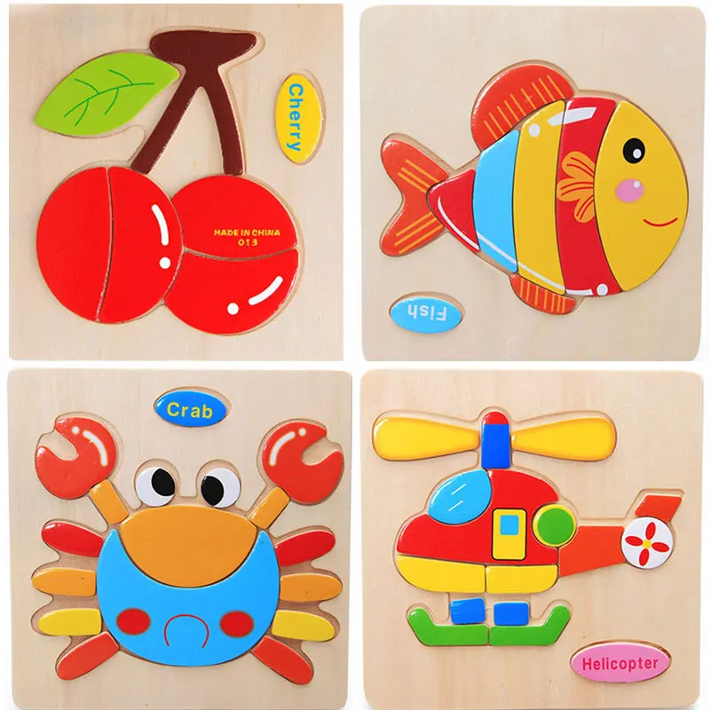 

Cartoon Animal Wood Board Jigsaw Wooden Puzzle Early Learn Educational Game Children Kids Birthday Gift toddler toy 2-3-4 years