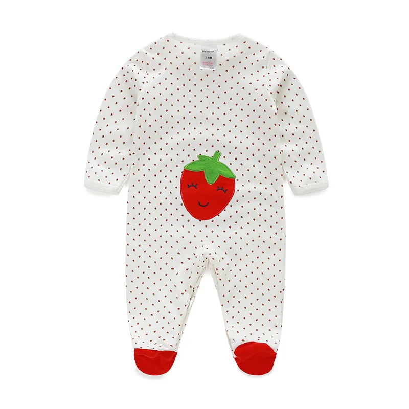 Детский хлопковый комбинезон; весенняя одежда для новорожденных; Комбинезон для маленьких мальчиков; bebe; пижамы; Одежда для мальчиков младенцев; Одежда для новорожденных девочек - Цвет: White strawberry