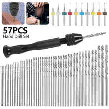 

36-57pcs Mini Micro Aluminum Hand Drill With Keyless Chuck HSS Twist Drill Bit Woodworking Drilling Rotary Hand Drill Manual