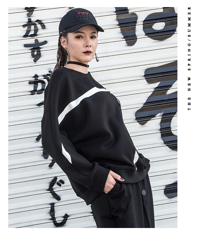 Autumn Fashion Black white Patchwork Cotton Sweatshirts Womens Long Sleeve Sweatshirt Hoodies Tops Hit color Pullover