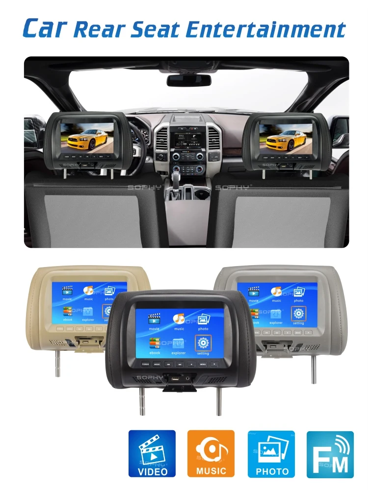 Universal 7 Inches Automobile Car Headrest Monitor Rear Seat Entertainment Multimedia Player