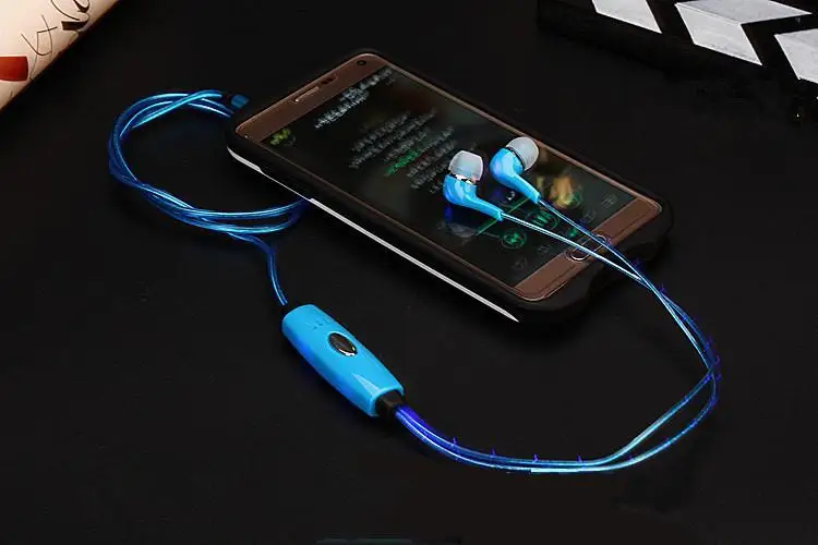 In-ear blue Для телефонов Спорт светится в темноте стерео Блокировка светодиодный светильник вспышка наушники - Цвет: In-ear blue