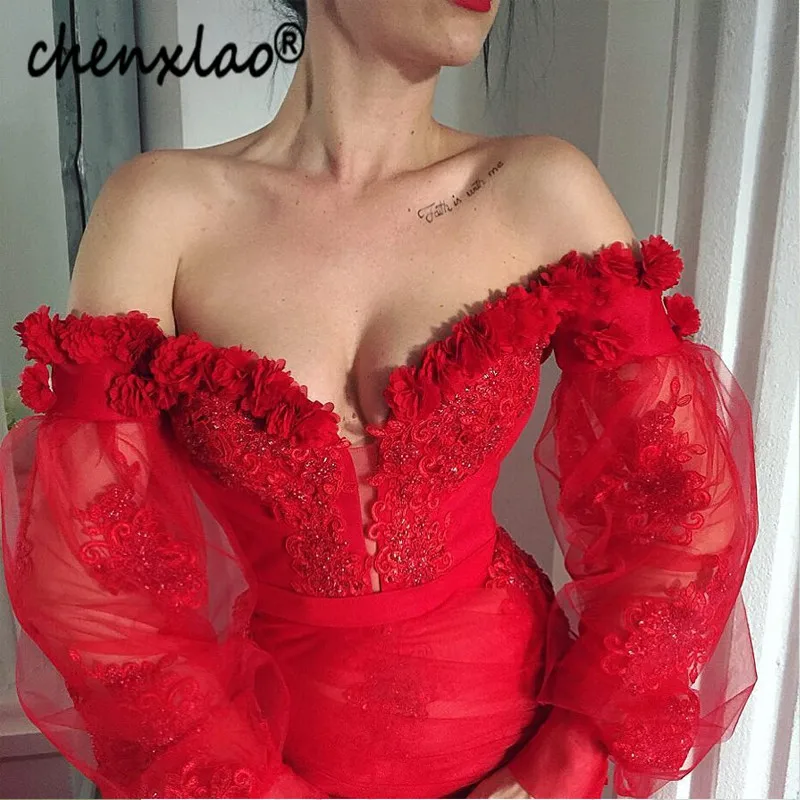 Vestidos красное вечернее платье русалки с открытыми плечами, рукава с кружевной аппликацией, Длинные вечерние платья, вечерние платья