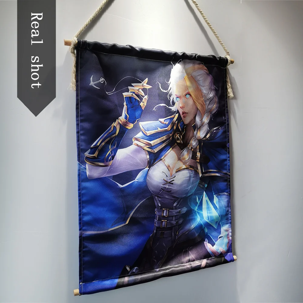 Billige Welt von Warcrafts spiel Schlacht flagge Hängen Wand Kunst Poster Moderne Massivholz Baumwolle String Hängen Welle Scroll Malerei