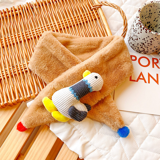 Children Cute Scarf Furry Duckling Cartoon Scarf White Neck Guard Imitation Rabbit Fur Boy Girl Outdoor Windproof Scarf Kid