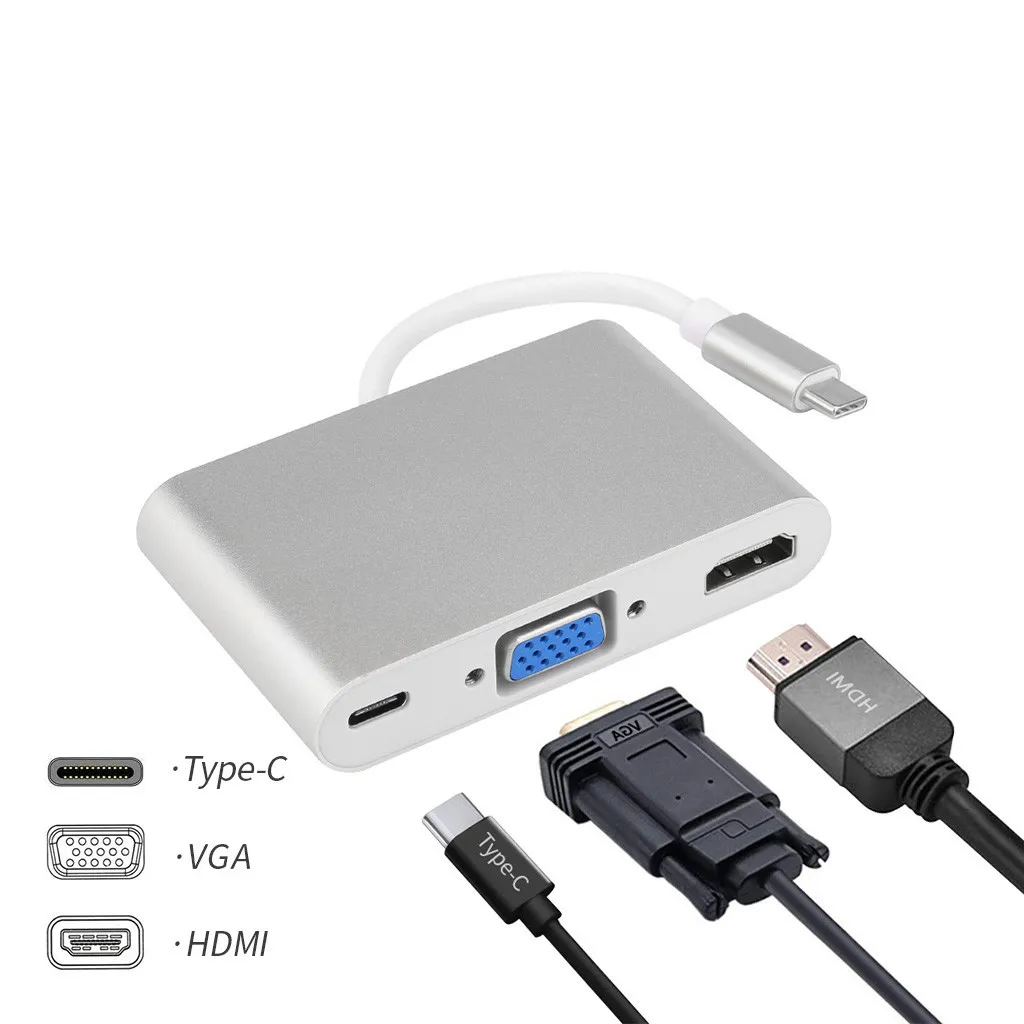 USB C к HDMI VGA USB 3,0 type C аудиоконцентратор адаптер 5 в 1 мульти порт конвертер для Macbook Pro концентратор адаптер с адаптером питания