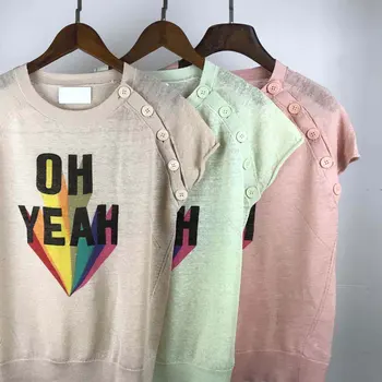 

Women T-shirt 2020 Spring and Summer Women's Rainbow Print T-shirt with Buttons