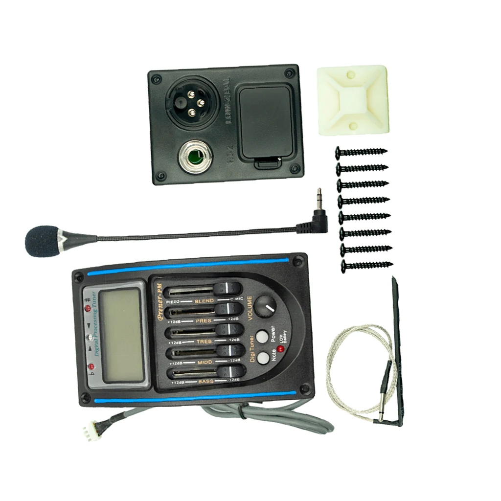 Guitar Equalizer Pedal 5-Band EQ Piezo Pickup Tuner Amplifier With Mic