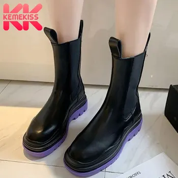 

KemeKiss Women Mid Calf Boots Mixed Color Women Winter Shoes Thick Bottom Shoes Women Fashion Cool Women Footwear Size 35-40